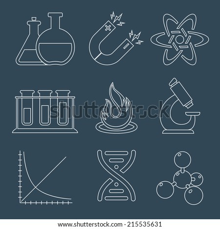 Physics education science laboratory equipment  scientific outline icons set isolated vector illustration