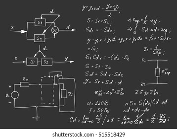 Physics, Electronic Engineering, Mathematics Equation And Calculations, Endless Hand Writing. Vector School Board. Education Background.