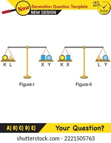 Physics, equal arm scales, next generation question template, dumb physics figures, exam question, eps