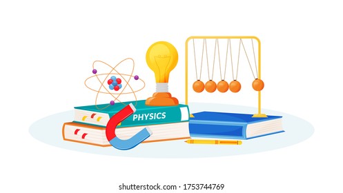 Physics flat concept vector illustration. School subject. Natural science metaphor. Practical class. University course. Student textbook and school laboratory items 2D cartoon objects - Shutterstock ID 1753744769