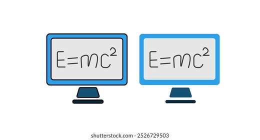 Physics formula in monitor flat, modern physics solid icon