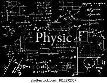Physics  formulas drawn by hand on the background