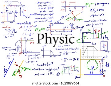 Physics  formulas drawn by hand on the background