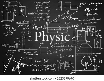 Physics  formulas drawn by hand on the background