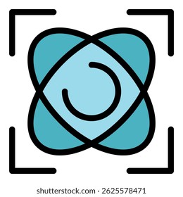 Physik-Kreiselsymbol. Gliederungsphysik Gyroskop, Vektorsymbol, Farbe, flach, einzeln