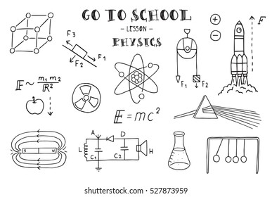 Physics. Hand Sketches On The Theme Of Physics. Vector Illustration.