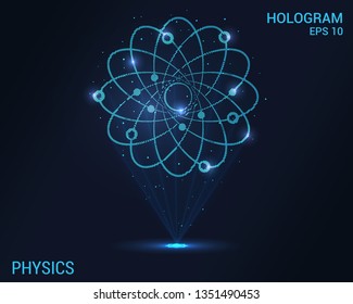 Physics of the hologram. Digital and technological atoms background. Futuristic physics design