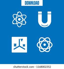 physics icon. 4 physics vector set. atom, atomic orbitals, equation and magnet icons for web and design about physics theme