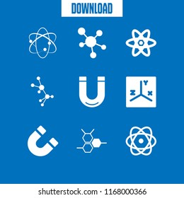 physics icon. 9 physics vector set. atomic orbitals, molecular bond, molecule and equation icons for web and design about physics theme