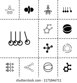 Physics icon. collection of 13 physics filled and outline icons such as atom, cradle, atom move. editable physics icons for web and mobile.