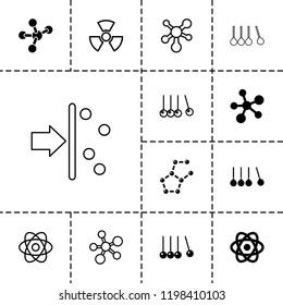 Physics icon. collection of 13 physics filled and outline icons such as cradle, atom, radiation. editable physics icons for web and mobile.