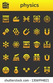 physics icon set. 26 filled physics icons.  Simple modern icons about  - Momentum, Science, Cradle, Magnet, Molecules, Atom, Stem, Molecule, Magnets, Atomic, Chemistry, Newton cradle