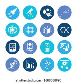 Physics icon set and 3d modeling with constellation, cosmology and atom. Microbiology related physics icon vector for web UI logo design.