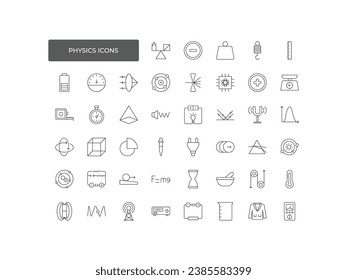 Physics icon set. Outline icon collection. Editable stroke. Vector illustration