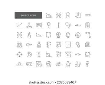 Conjunto de iconos de física. Colección de iconos de esquema. Trazo editable. Ilustración del vector