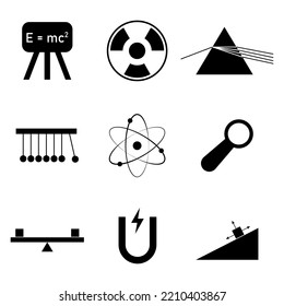 Physics icon set. Science physics icons. Scientific vector illustration isolated on white background.