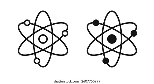 Physics icons in black fill and line style