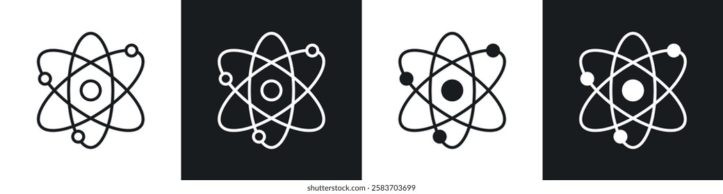 Physics icons collection in black and white filled and line versions