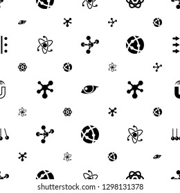 physics icons pattern seamless white background. Included editable filled atom, magnet, cradle, atom move icons. physics icons for web and mobile.