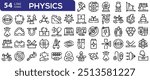 Physics icons set. Outline set of physics vector icons thin line color flat on white