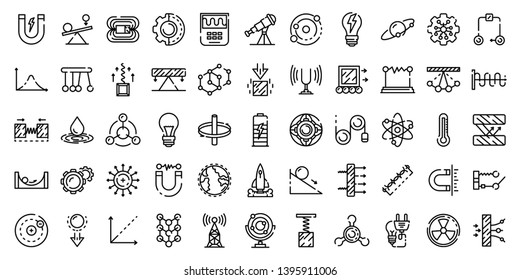 Physics icons set. Outline set of physics vector icons for web design isolated on white background