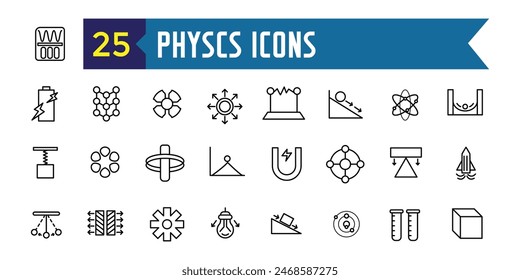 Conjunto de iconos de física. Esquema conjunto de iconos de vectores de física para el diseño de ui. Colección de iconos de esquema. Trazo editable.