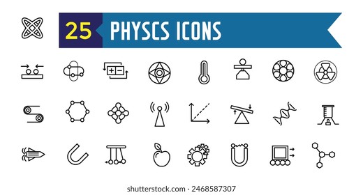 Physics icons set. Outline set of physics vector icons for ui design. Outline icon collection. Editable stroke.