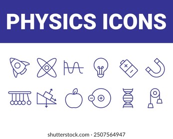 Physiksymbole festgelegt. Symbolvektor für Physiksymbole. Vektor für Physikunterricht