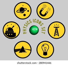 Physics icons set, yellow & grey vector