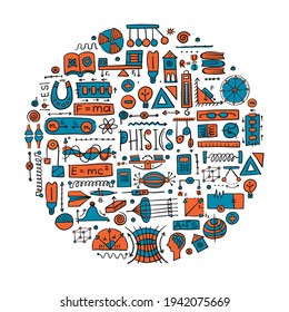 Physics icons, sign and symbols. Art Background for your design