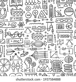 Physics icons, sign and symbols. Seamless Pattern Background for your design