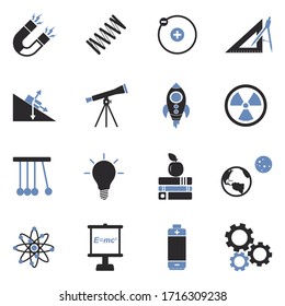Physics Icons. Two Tone Flat Design. Vector Illustration.