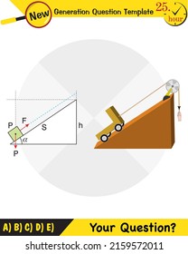 Física, plano inclinado, plantilla de preguntas de próxima generación, figuras mudas de física, eps