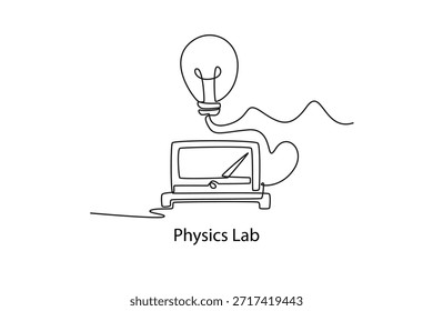 Physics Lab. School Subject concept. Single line draw design. Vector graphic illustration
