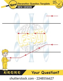 Notas de conferencia de física, luz e iluminación, refracción de luz, lentes convexa y cóncavo, espejo, óptica, espejo plano, eje primario, plantilla de preguntas de próxima generación, para profesores, experimentos