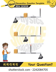 Physics, Lever examples vector illustration, simple machines, next generation question template, dumb physics figures, exam question, eps 