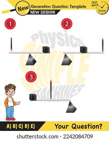 Física, Lever ejemplos ilustraciones vectoriales, máquinas simples, plantilla de preguntas de próxima generación, figuras de física tonta, preguntas de examen, eps 