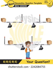 Physics, Lever examples vector illustration, simple machines, next generation question template, dumb physics figures, exam question, eps 