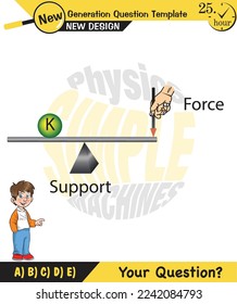 Physics, Lever examples vector illustration, simple machines, next generation question template, dumb physics figures, exam question, eps 