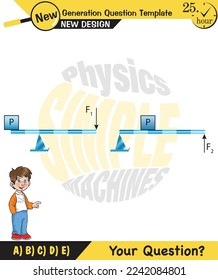 Physics, Lever examples vector illustration, simple machines, next generation question template, dumb physics figures, exam question, eps 