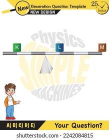 Física, Lever ejemplos ilustraciones vectoriales, máquinas simples, plantilla de preguntas de próxima generación, figuras de física tonta, preguntas de examen, eps 