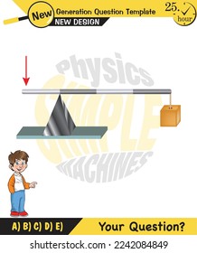 Physics, Lever examples vector illustration, simple machines, next generation question template, dumb physics figures, exam question, eps 