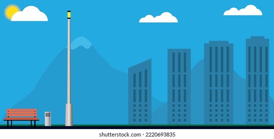 Physics light reflection. Street lamp on the night background of the city. Reflection of street lamp on the ground and at night. Education. Street lamp pole on dark background with spotlight.
