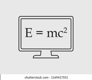 Physics line Icon. E=mc square equation on computer screen