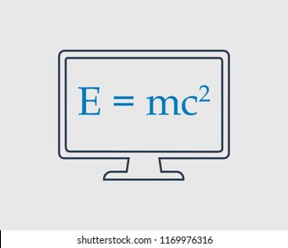 Physics line Icon. E=mc square equation on computer screen