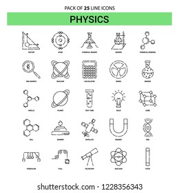 Physics Line Icon Set - 25 Dashed Outline Style