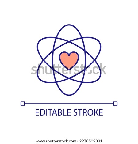 Physics of love RGB color icon. Quantum entanglement. Logical feeling. Phenomenon of soulmates. Isolated vector illustration. Simple filled line drawing. Editable stroke. Arial font used