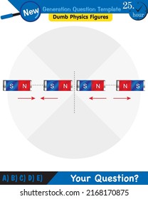 Physik, Magnete, elektromagnetisches Feld und magnetische Kraft, Polar-Magnetsysteme, Physik-Vektorgrafik für Bildungsmagnetismus, Fragevorlage der nächsten Generation, blöde Physik-Figuren