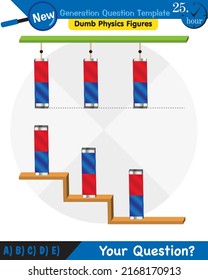 Physik, Magnete, elektromagnetisches Feld und magnetische Kraft, Polar-Magnetsysteme, Physik-Vektorgrafik für Bildungsmagnetismus, Fragevorlage der nächsten Generation, blöde Physik-Figuren