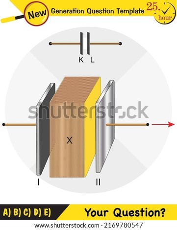 Physics, parallel plate capacitor in circuit, Capacitors, circuit elements, next generation question template, exam question